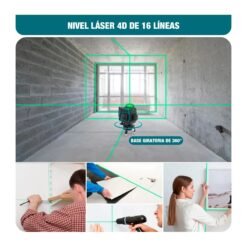 Nivel Laser Verde 16 Líneas 3D 4D a Batería + Trípode Maleta - Imagen 8